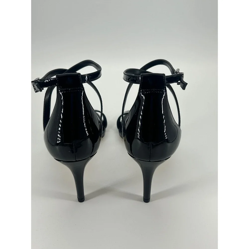 Michael Kors Ava Mid Black Patent Strappy Heels 9.5 NIB